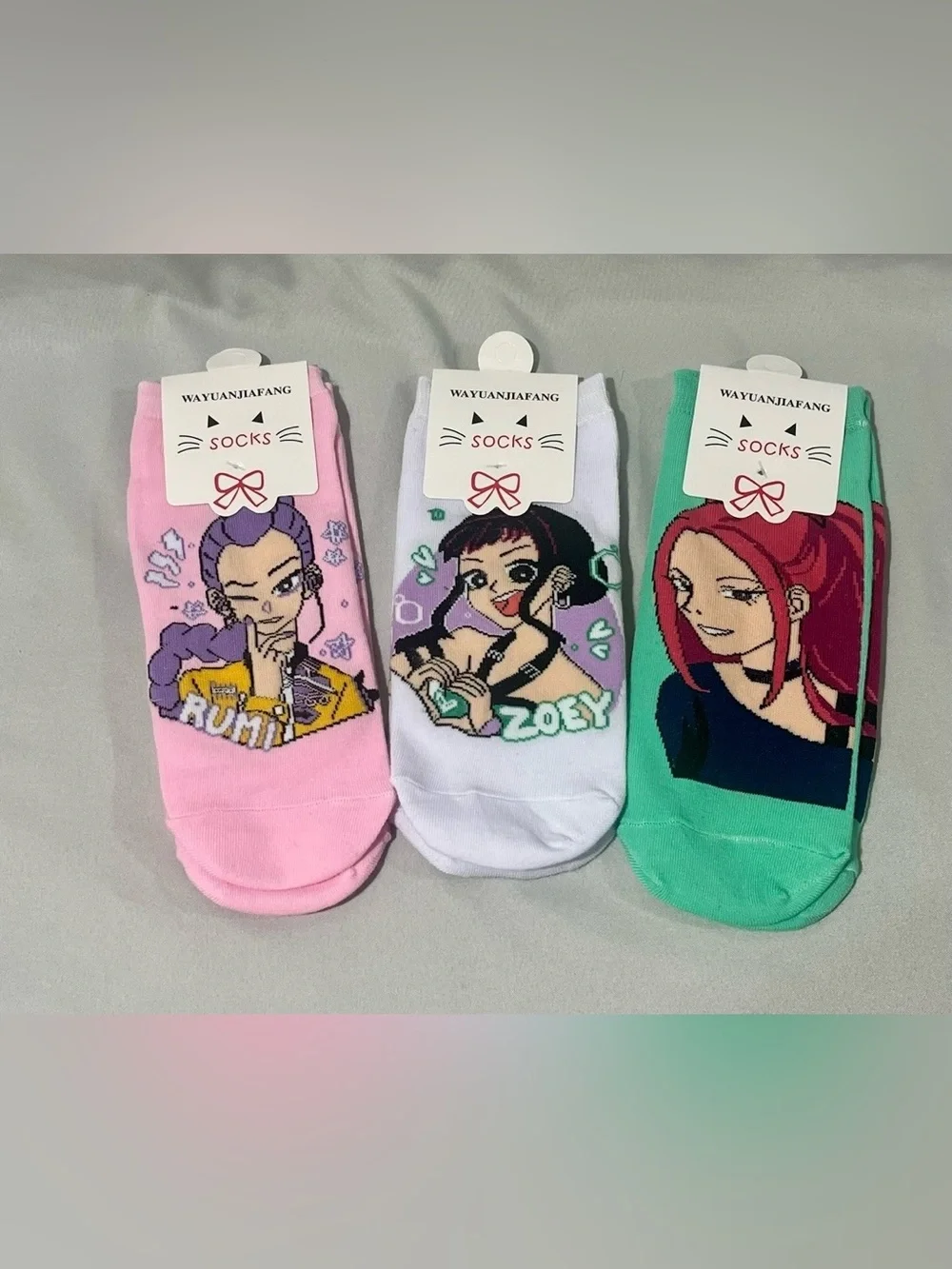 K-pop Ankle Socks Trio - Pink, White, Green